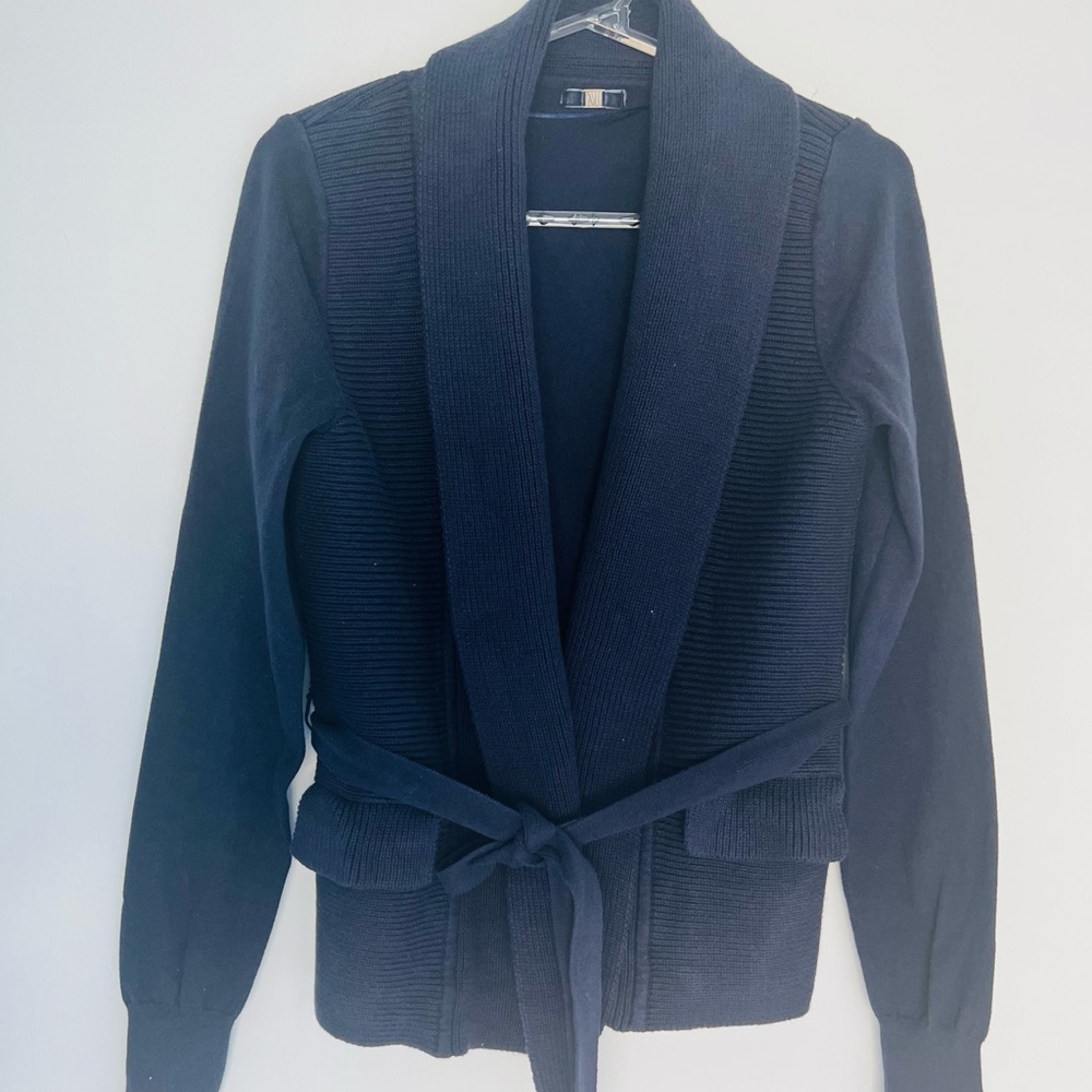 MNG Mango navy open knit ribbed cardigan size M